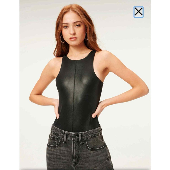 GOOD AMERICAN Tops - Women's GOOD AMERICAN Black Faux Leather Bodysuit Size 0/XS